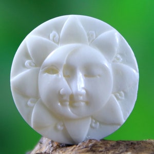 30mm Sun and Moon Face Cabochon Hand Carved Bone Cameo Bead Embroidery Supply