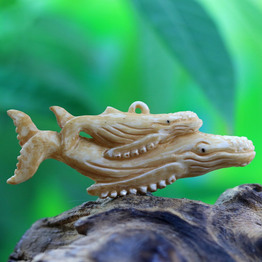Hand Carved Water Buffalo Bone, Humpback Whale Pendant, DIY Leather