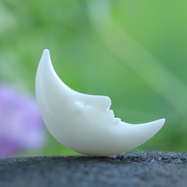 Crescent Moon Cabochon Carved Bone Closed Eye 25mm