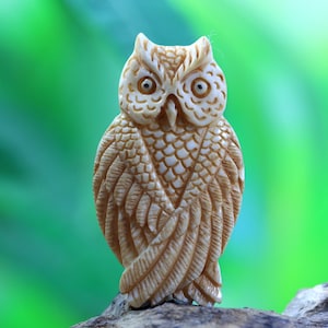 Cabochão de coruja em osso de búfalo esculpido, joia estilo vintage para pássaros, espírito animal