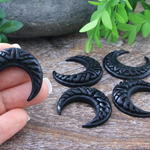 Carved Buffalo Horn Crescent Moon Taurus Celtic Pendant