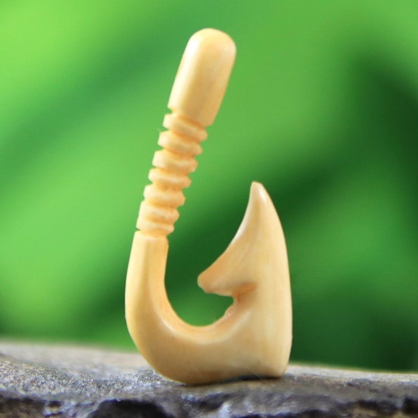 Hand Carved Bone Fish Hook Pendant Charm