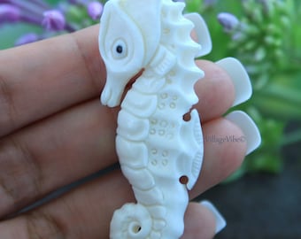 Sea Horse Hand Carved Bone Cabochon 1 Sided