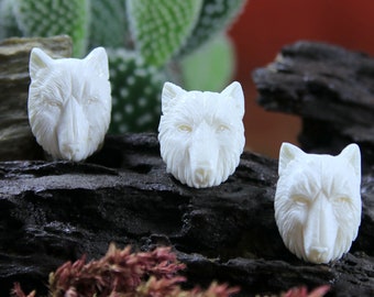 Wolf Head Cabochon - Carved Buffalo Bone Spirit Animal Totem