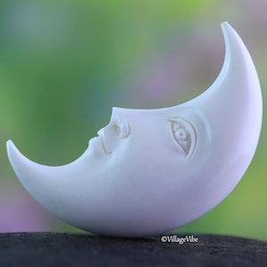 Large Crescent Moon Reversible Bone Carving Double Sided Cabochon