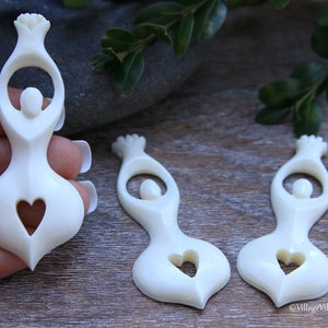 Goddess Pendant Necklace Centerpiece, Carved Bone Meditation Jewelry 1 Piece