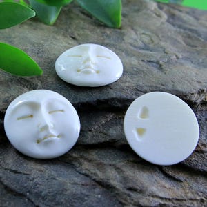 Full Moon Face Carved Bone Cabochon Closed Eyes Round Bead 25mm Drilled