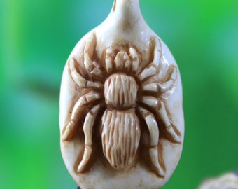 Hand Carved Bone Spider Pendant Side Drilled Leather Cord Jewelry Making