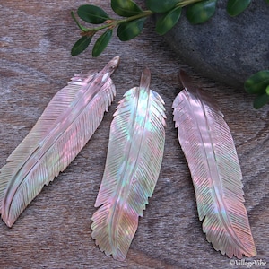 Hand Carved Pink Mother of Pearl Feather Pendant