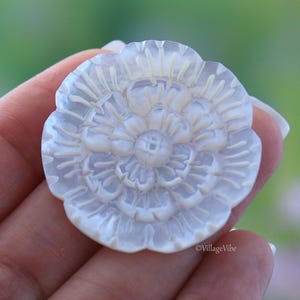 Hand Carved Mother of Pearl Flower Cabochon, Shell Carving