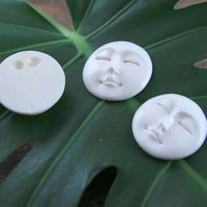 Face Cabochon Hand Carved Bone Close Eyes Drilled on Back 30mm