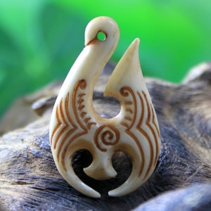Hand Carved Bone Pendant Fish Hook Hawaiian Surfer Necklace Supply