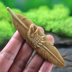 Cabochon sculpté sur os avec breloque plume et aigle à faire soi-même facile à enfiler, design rustique