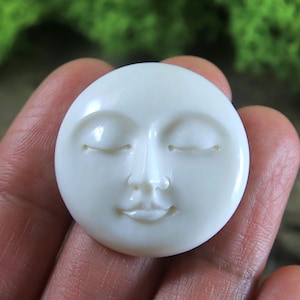 30mm Close Eyes Moon Face Cabochon, Carved Buffalo Bone Organic Jewelry Supply