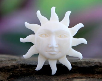 Hand Carved Bone Sun Face Cabochon Sunrise