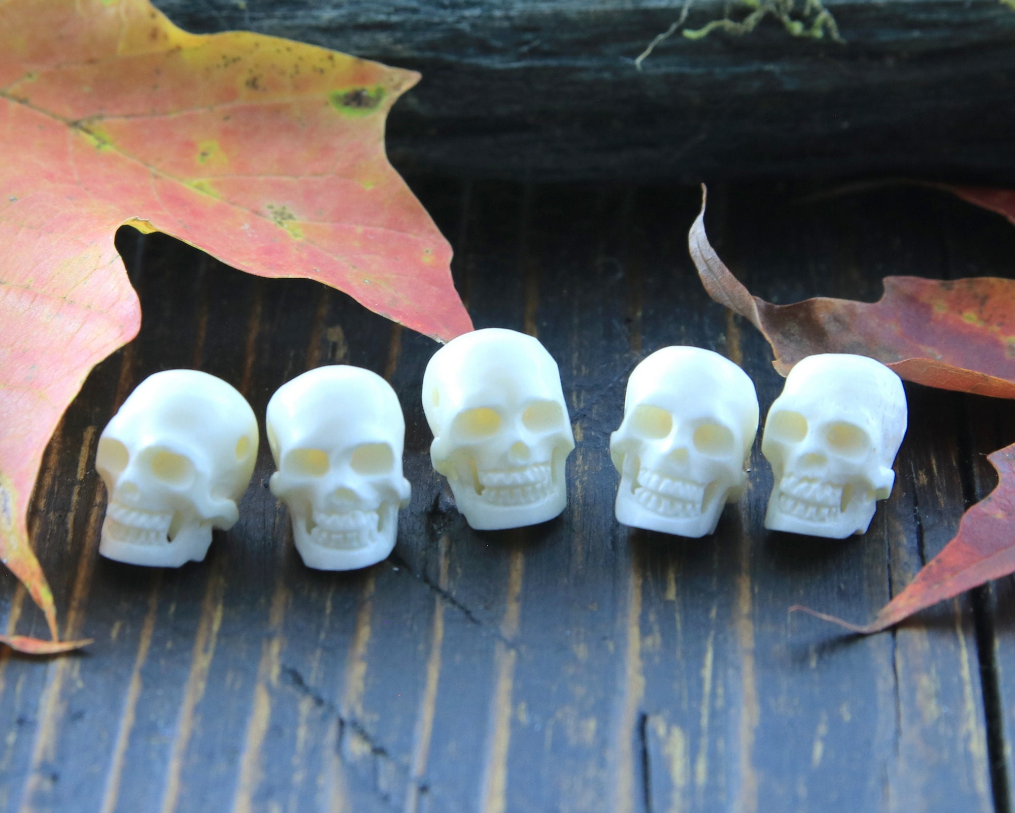 Set of 3 Smoked Bone Skull Beads-BeadSkullBone3