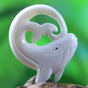 Carved Water Buffalo Bone Pendant Whale Cabochon DIY Leather Cord Necklace