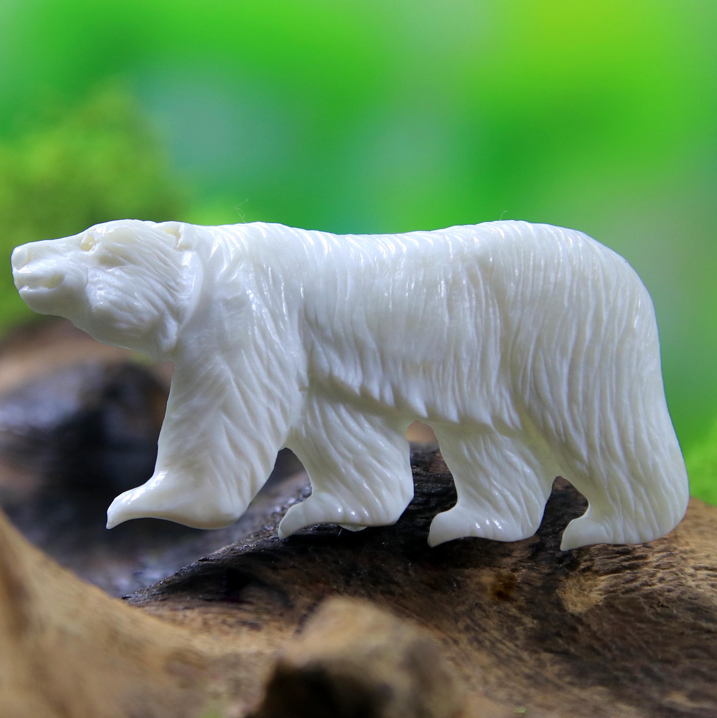 Polar Bear Cabochon Hand Carved Bone Spirit Animal Totem Jewelry