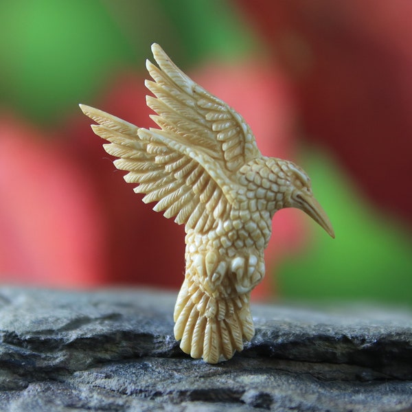 Humming Bird Hand Carved Bone Charm Antique Look