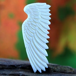 Large Angel Wings Carved Bone Feather Reversible Cabochon