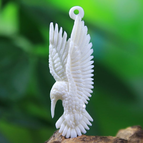 Humming Bird Pendant Hand Carved Bone Cabochon Organic Jewelry Supply