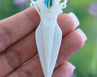 Gesneden beenhanger abalone-inlegwerk, leren sieraden maken