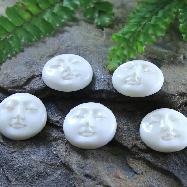 Moon Face Closed Eyes Hand Carved Bone Cabochon 20mm