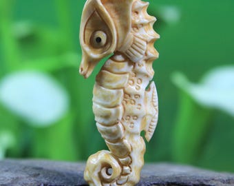 Hand Carved Bone Seahorse Cabochon Antique Look Sculpture