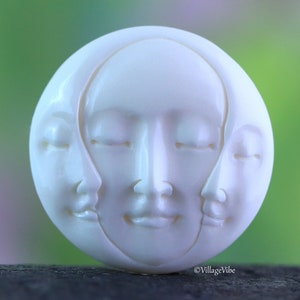 Hand Carved Bone Three Moon Phase Face Cabochon Crescent 25mm