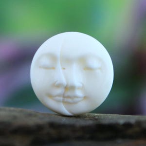 Hand Carved Bone Moon Phase Cabochon Close Eyes Round Two Face 20mm