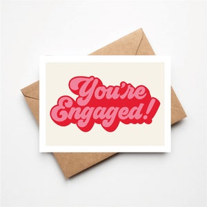 Biglietto di fidanzamento felice, tipografico, carino, funky, retrò, biglietto di auguri di celebrazione