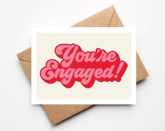 Happy Engagement Card, Typographic, Cute, Funky, Retro, Celebration Greetings Card