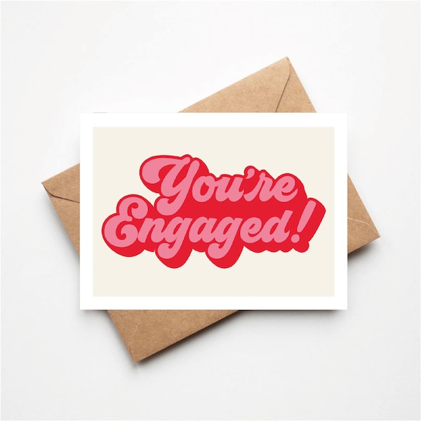 Happy Engagement Card, Typographic, Cute, Funky, Retro, Celebration Greetings Card