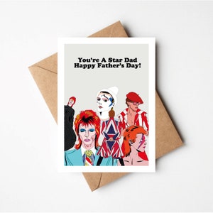 Pai estrela | Cartão do dia dos pais | Cartão inspirado David Bowie de <br> Entrega Rápida? Cartão de boas vindas