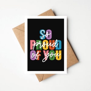 Tan orgulloso de ti / Graduación / Nuevo trabajo / Tarjeta de felicitación / Solo porque / A6 / Tarjeta Colouful