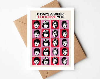 Eight Days A Week I Love You, A6 Greeting's Card, Rock And Roll, Get Back, Birthday, Anniversary, Occasion