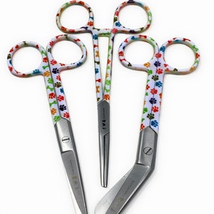 Colourful Paw Print Set of 3 Nurse Scissors Midwifery Healthcare Vet Bandage Clamps 5’5 Coopers Care UK