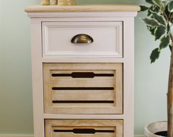 Contemporary Natural & White Chest Of Drawers, 3 Drawers, Storage Drawers