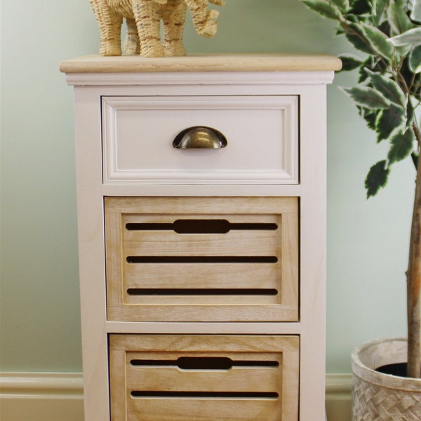 Contemporary Natural & White Chest Of Drawers, 3 Drawers, Storage Drawers