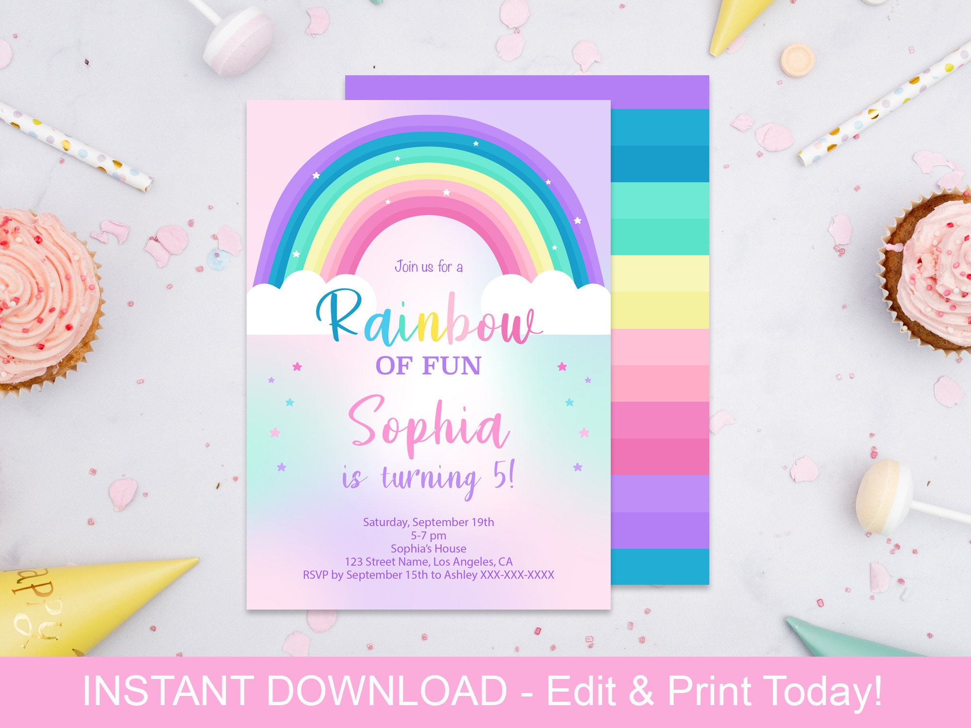 Rainbow Birthday Invitation Rainbow Invite Rainbow Party Etsy Uk