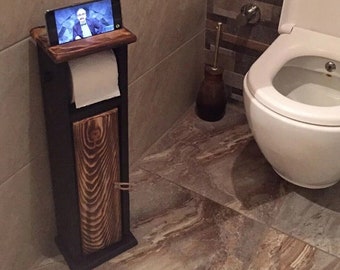 Porte-papier hygiénique et support pour téléphone en bois - Décoration de salle de bain élégante et fonctionnelle