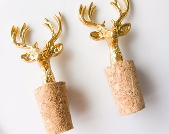 Cerf de bouchon de bouteille, bouchon de bouteille de vin, bouchon de couleur or en laiton, décor de Barware, accessoires de vin, cadeau de Noel, cuisine, décor de Noel