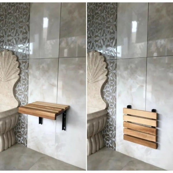 Folding Oak-Colored Wall Mounted Shower Seat - Practical and Elegant Design