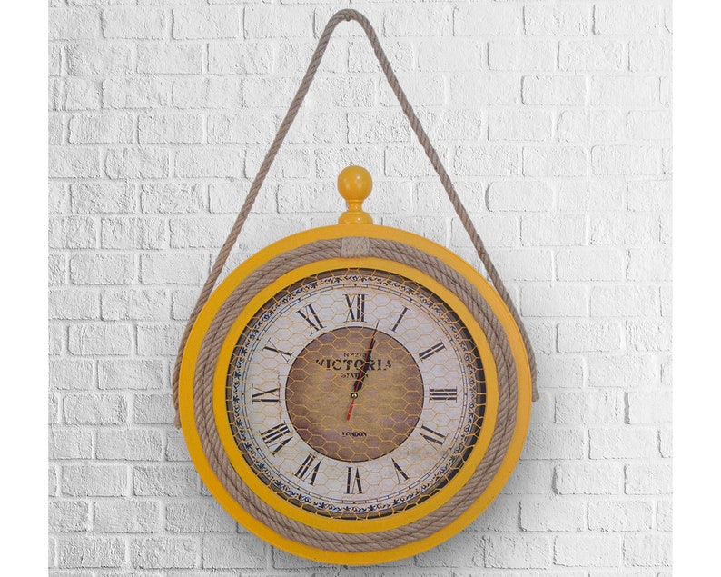 Yellow Wall Clock Wooden Wall Clock Retro Wall Clock Etsy