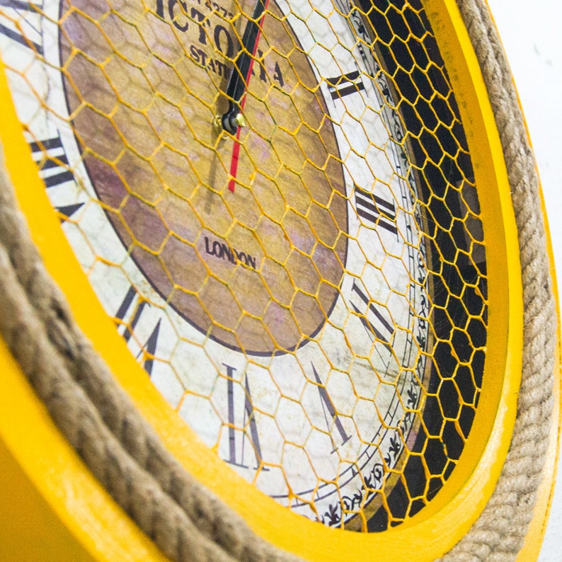 Yellow Wall Clock Wooden Wall Clock Retro Wall Clock Etsy