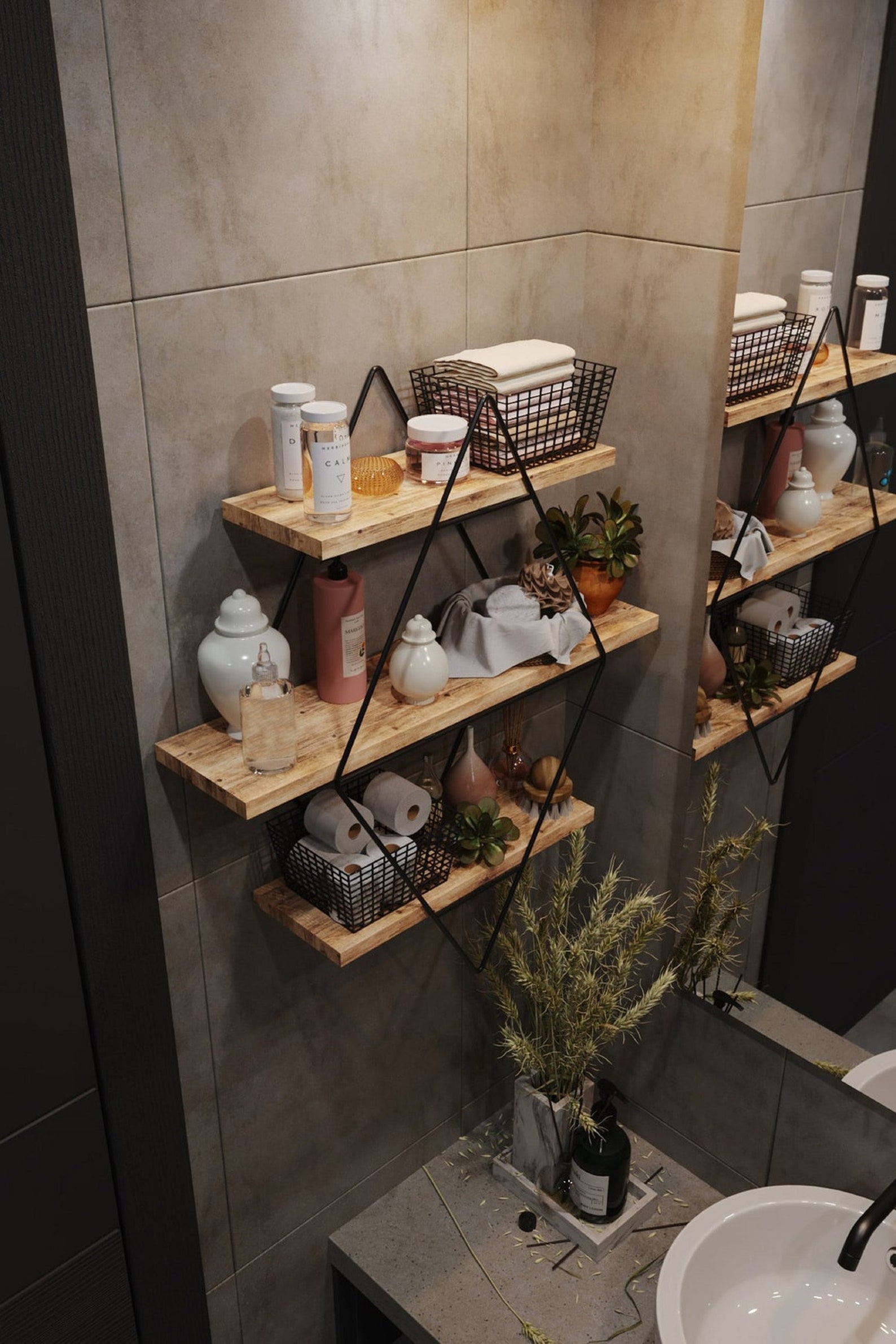 Kitchen-bathroom Shelf Natural Healthy Wood Large Prism - Etsy