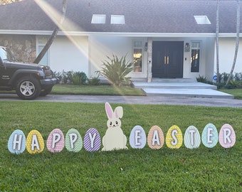 Happy Easter Egg and Bunny Sign