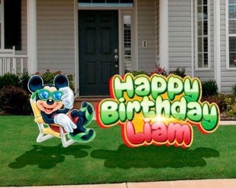 Happy birthday or Hello summer Mickey sign and Mickey summer birthday