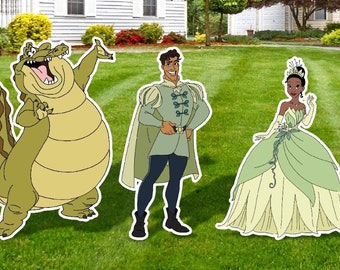 Tiana Princess and Naveen Yard Sign and Party Cutout Set with Frogs & Crocodile - The Princess and the Frog Inspired Decor