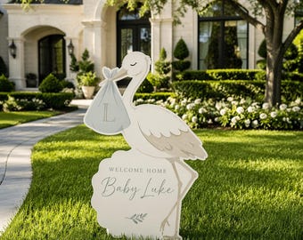 Luxury Baby Stork Yard Sign | Welcome Home Baby Sign | Custom Newborn Lawn Sign | Elegant Neutral Baby Announcement | 3 Ft Stork Sign